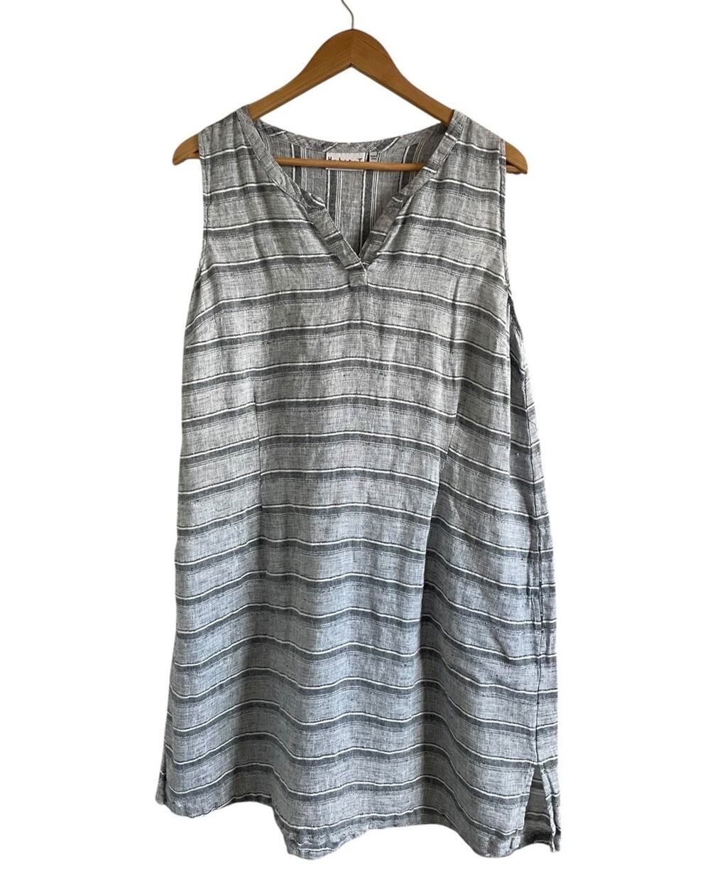 Habitat Womens 100% Linen Sleeveless Shift Dress Large Gray Coastal Lightweight